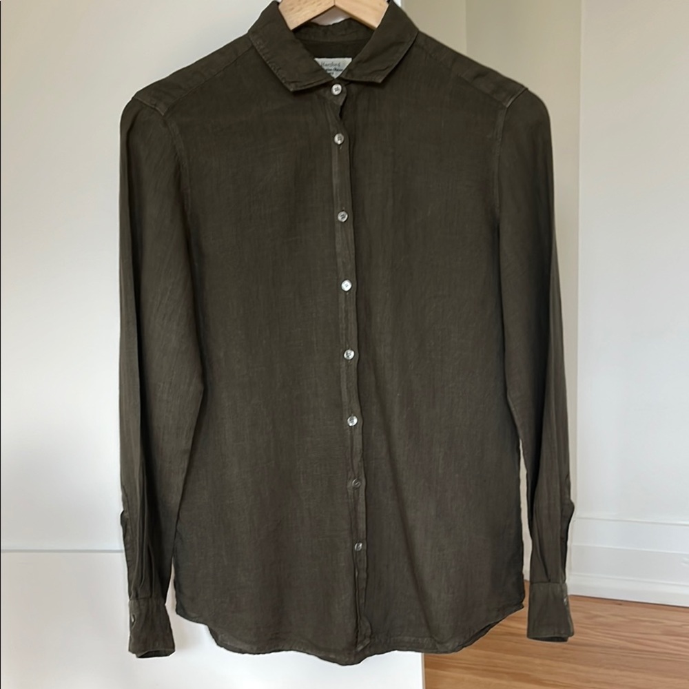 Final Price- No Offers! Hartford from France Corazon Olive Linen Classic Shirt
